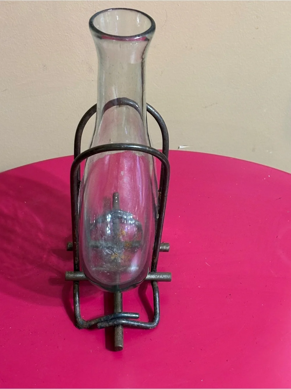 Vintage Glass Decanter with Wrought Iron Stand